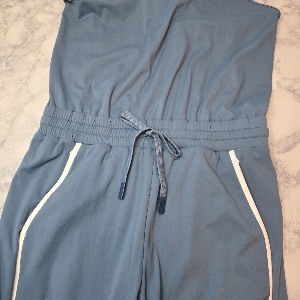 JoyLab Piped Tank Jumpsuit Sleeveless Small Blue White Relaxed Fit - Picture 7 of 13